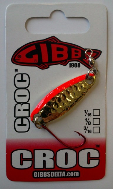 CROC Blinker Messing Fire Stripe - CROC Blinker von Gibbs Delta! Blinker der Serie CROC sind super Kunstköder für das Angeln auf Raubfische wie Hecht, Seeforelle, Bachforelle, Regenbogenforelle, Rapfen, Barsch, Döbel, Aitel, Saibling, Äsche. Es gibt die Blinker von Gibbs Delta mit verschiedenen Gewichten. Diese CROC Blinker von Gibbs Delta gehören zu den besten Kunstköder mit Schuppenbild. Sie sind ideal zum Spinnfischen im Uferbereich, oder zum Spinnangeln vom Angelboot aus.