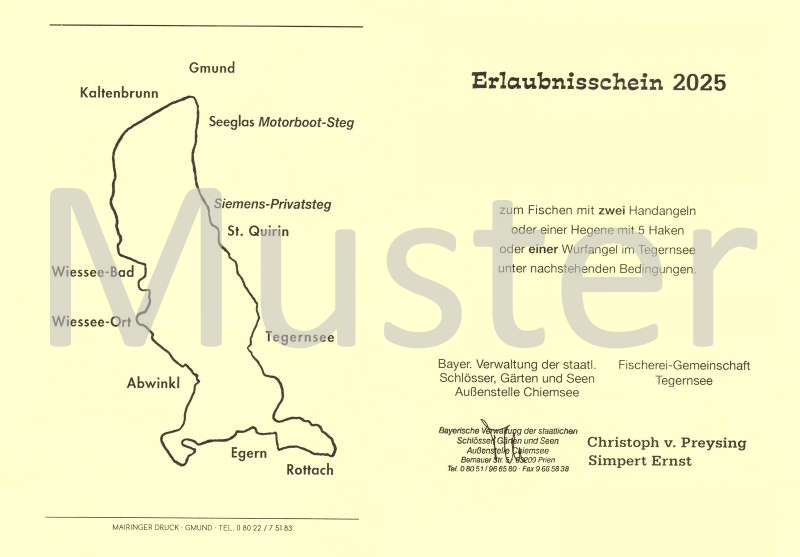 Den Erlaubnisschein / Tageskarte zum Angeln / Fischen am Tergernsee in Bayern gibt es im Angelgeschäft / Angelladen Zum Isarfischer in Bad Tölz, südlich von München.